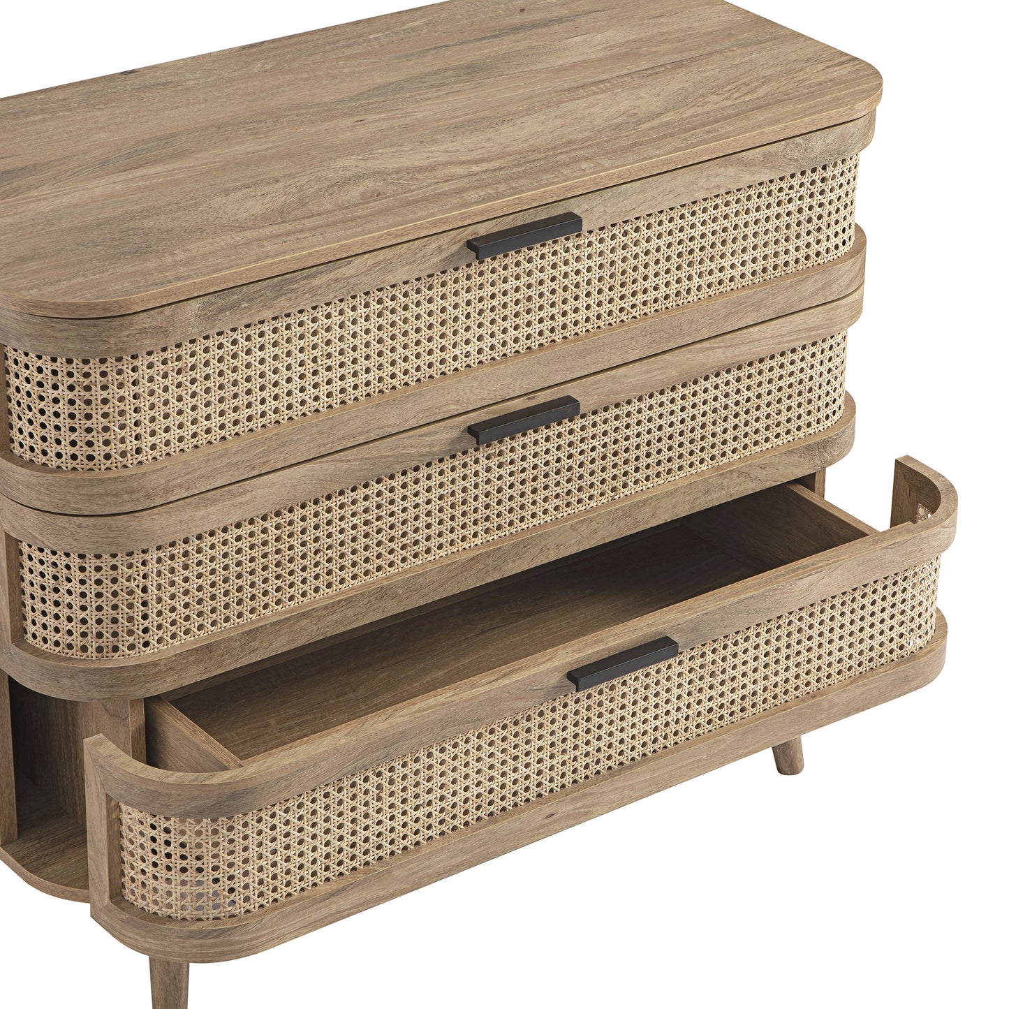 Izzy Curved Rattan Chest of 3 Drawers, Natural