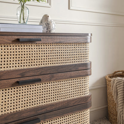 Izzy Curved Rattan Chest of 3 Drawers, Walnut