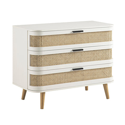 Izzy Curved Rattan Chest of 3 Drawers, White