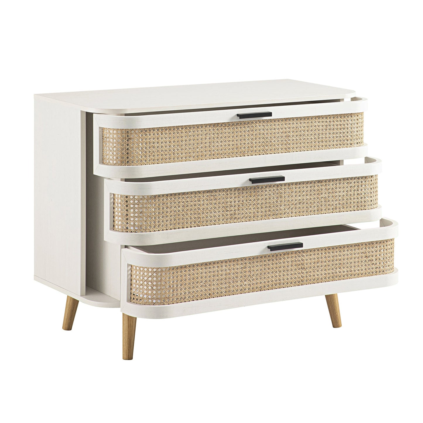 Izzy Curved Rattan Chest of 3 Drawers, White
