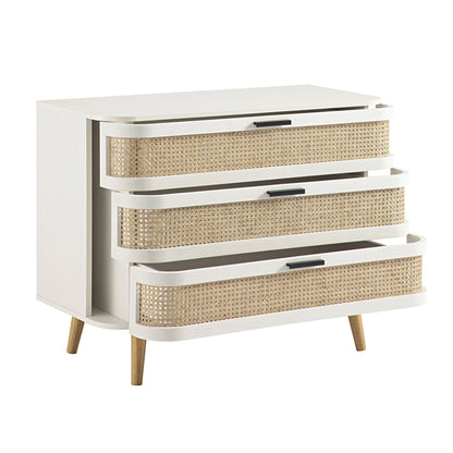 Izzy Curved Rattan Chest of 3 Drawers, White