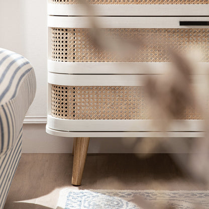 Izzy Curved Rattan Chest of 3 Drawers, White