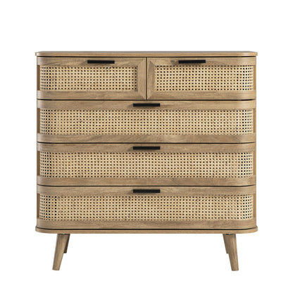 Izzy Curved Rattan Chest of 5 Drawers, Natural