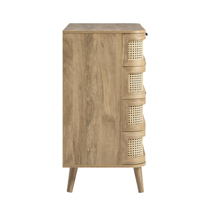 Izzy Curved Rattan Chest of 5 Drawers, Natural