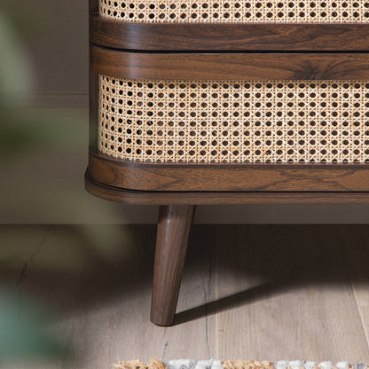 Izzy Curved Rattan Chest of 5 Drawers, Walnut