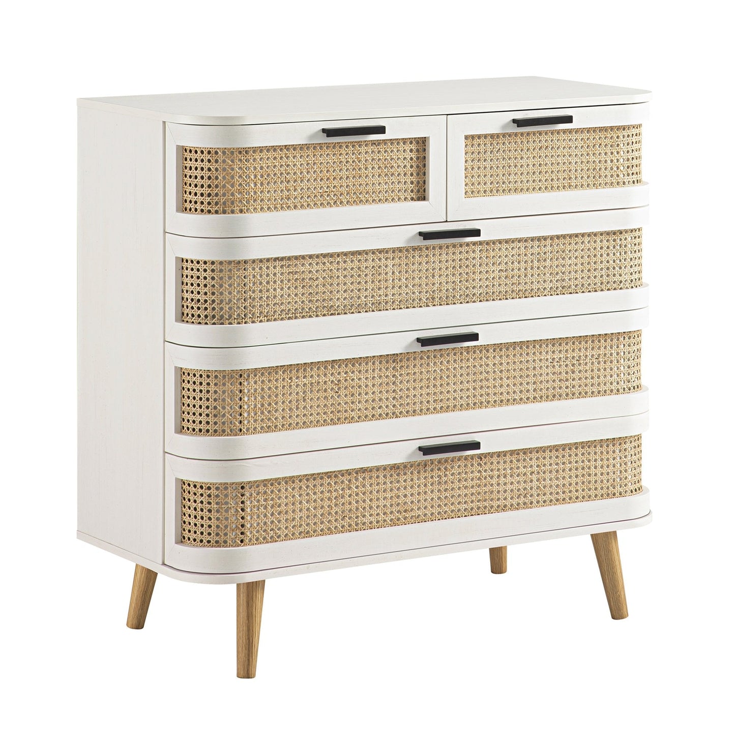 Izzy Curved Rattan Chest of 5 Drawers, White