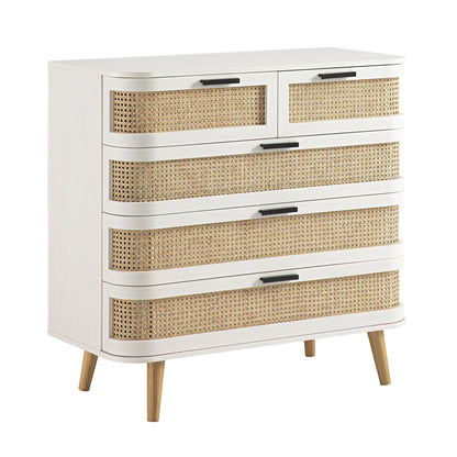 Izzy Curved Rattan Chest of 5 Drawers, White