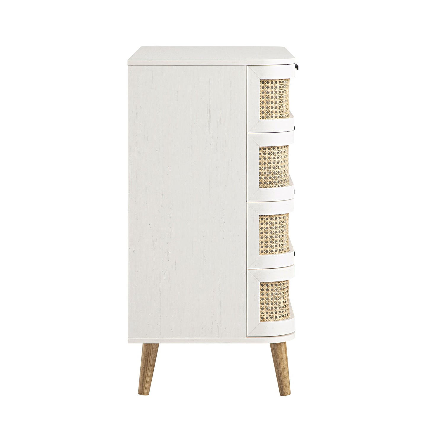 Izzy Curved Rattan Chest of 5 Drawers, White