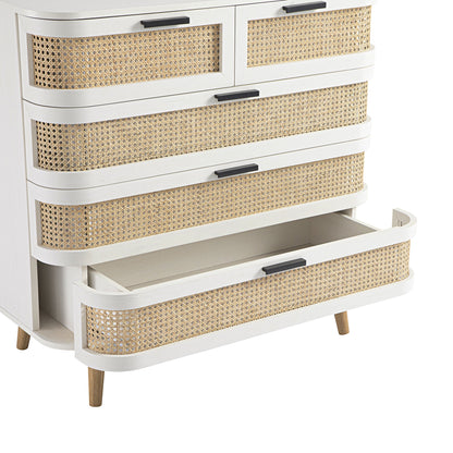 Izzy Curved Rattan Chest of 5 Drawers, White