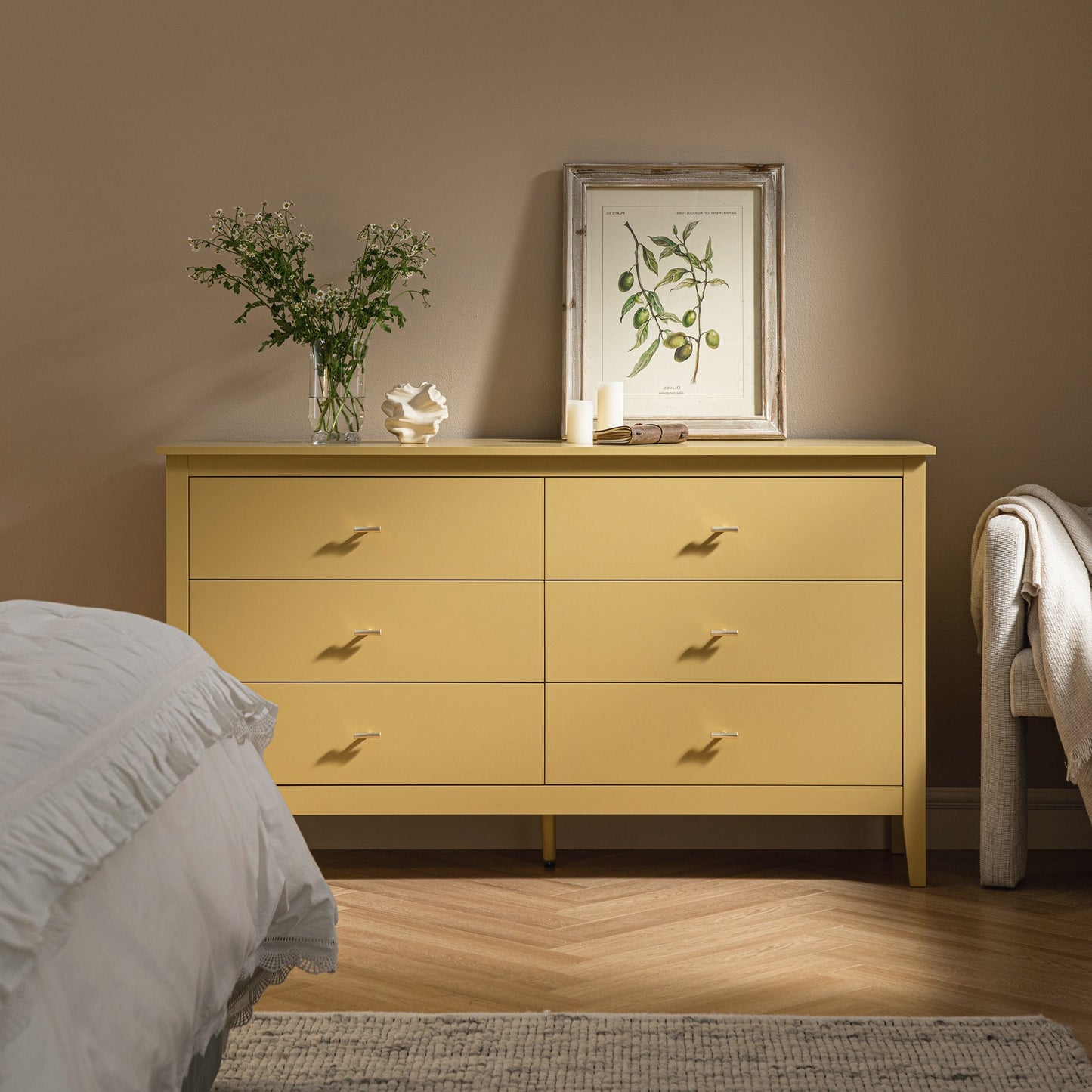 Oakham Chest of 6 Drawers, Rattan Yellow