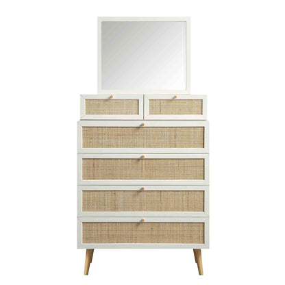 Frances Woven Rattan Tall Vanity Chest with Mirror, White
