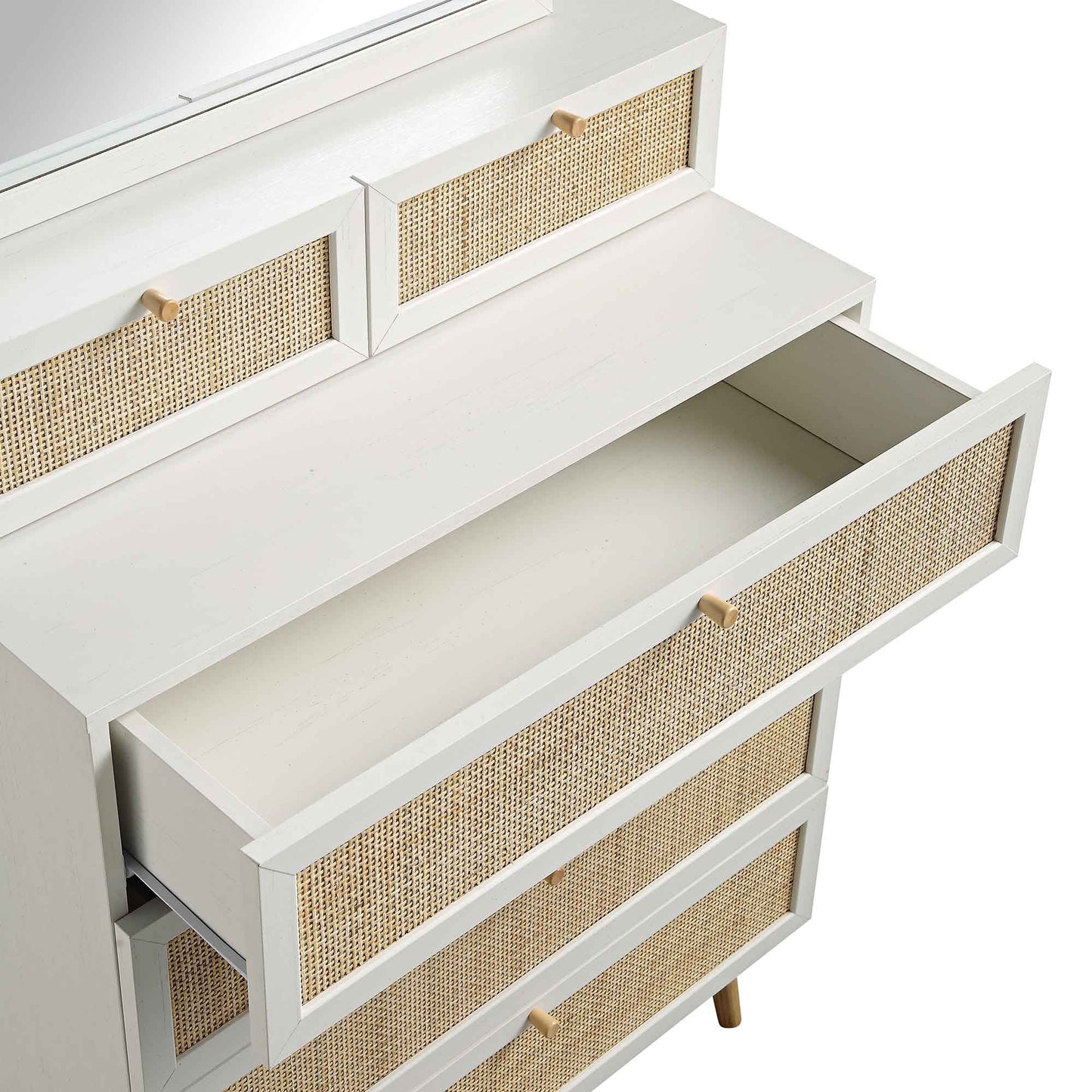 Frances Woven Rattan Tall Vanity Chest with Mirror, White