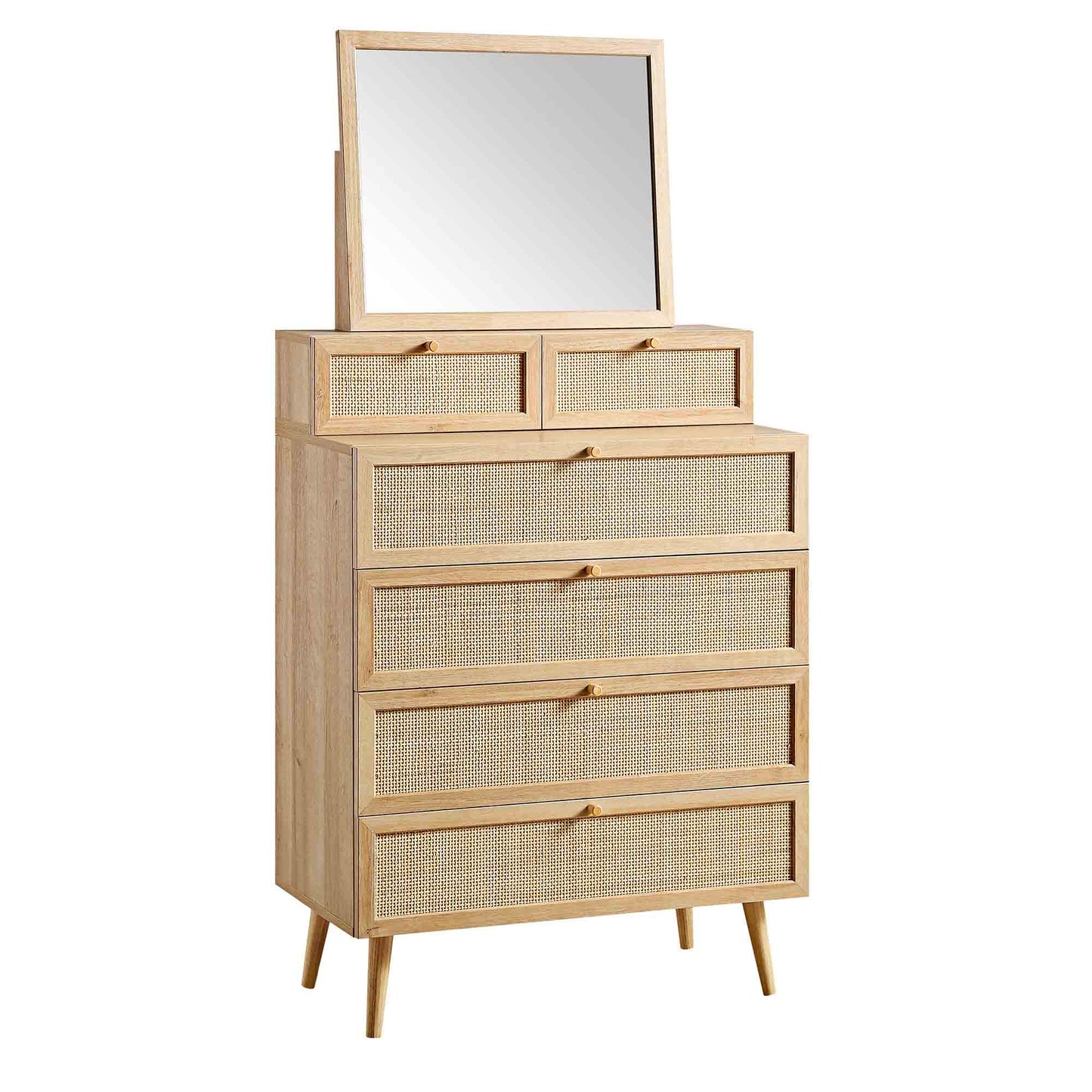 Frances Woven Rattan Tall Vanity Chest with Mirror, Natural