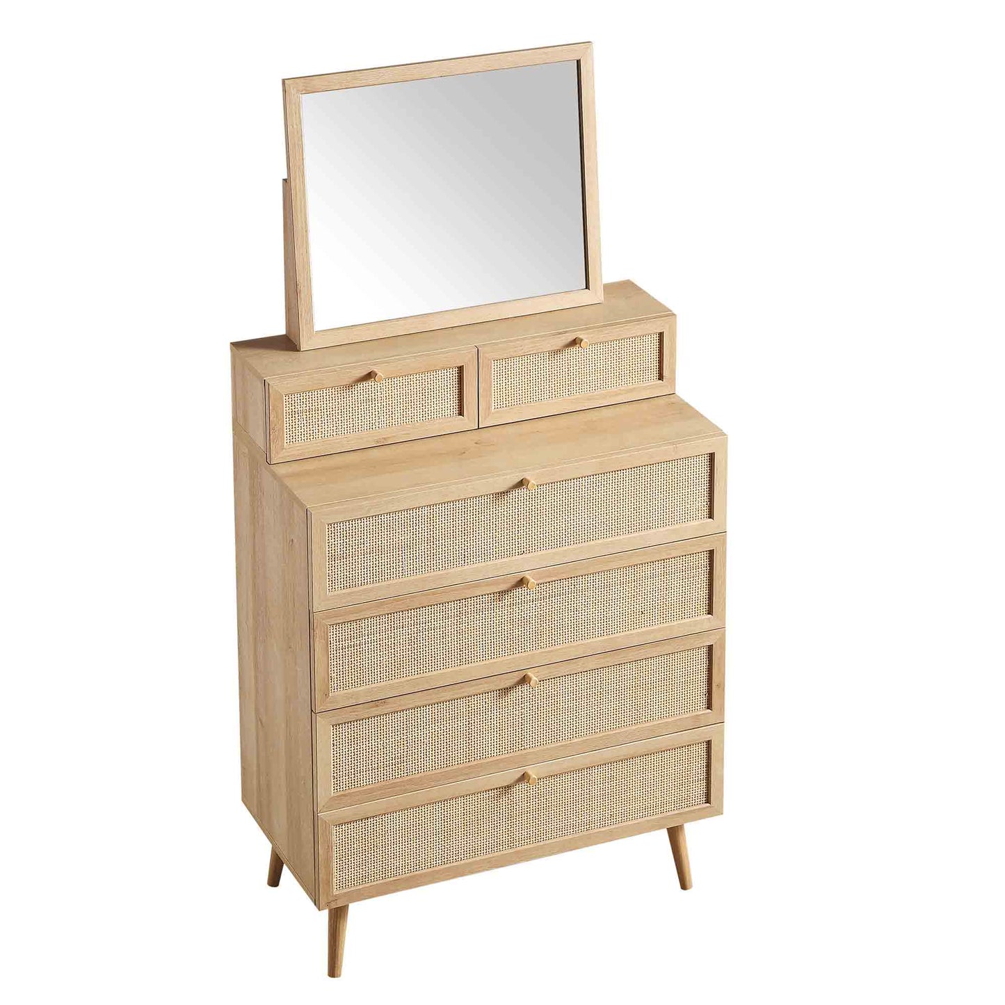 Frances Woven Rattan Tall Vanity Chest with Mirror, Natural