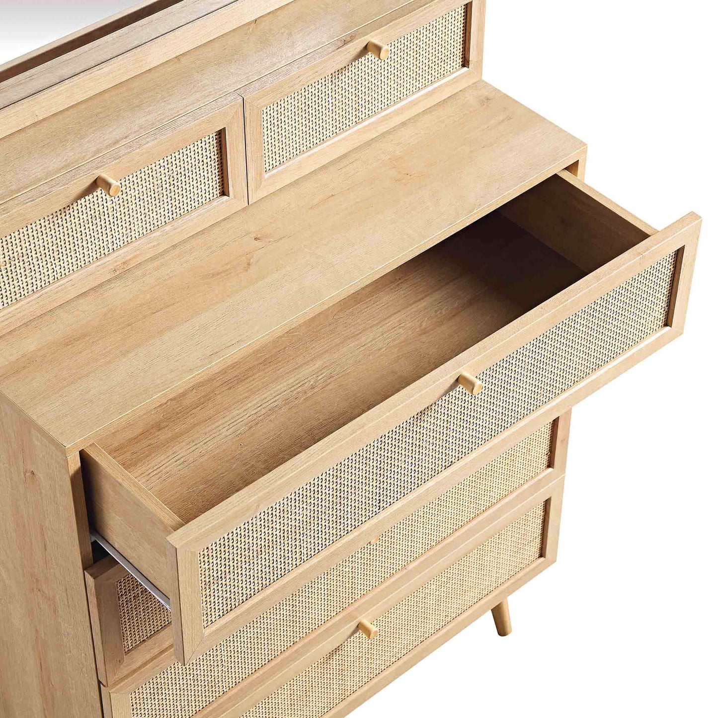 Frances Woven Rattan Tall Vanity Chest with Mirror, Natural