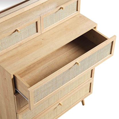 Frances Woven Rattan Tall Vanity Chest with Mirror, Natural