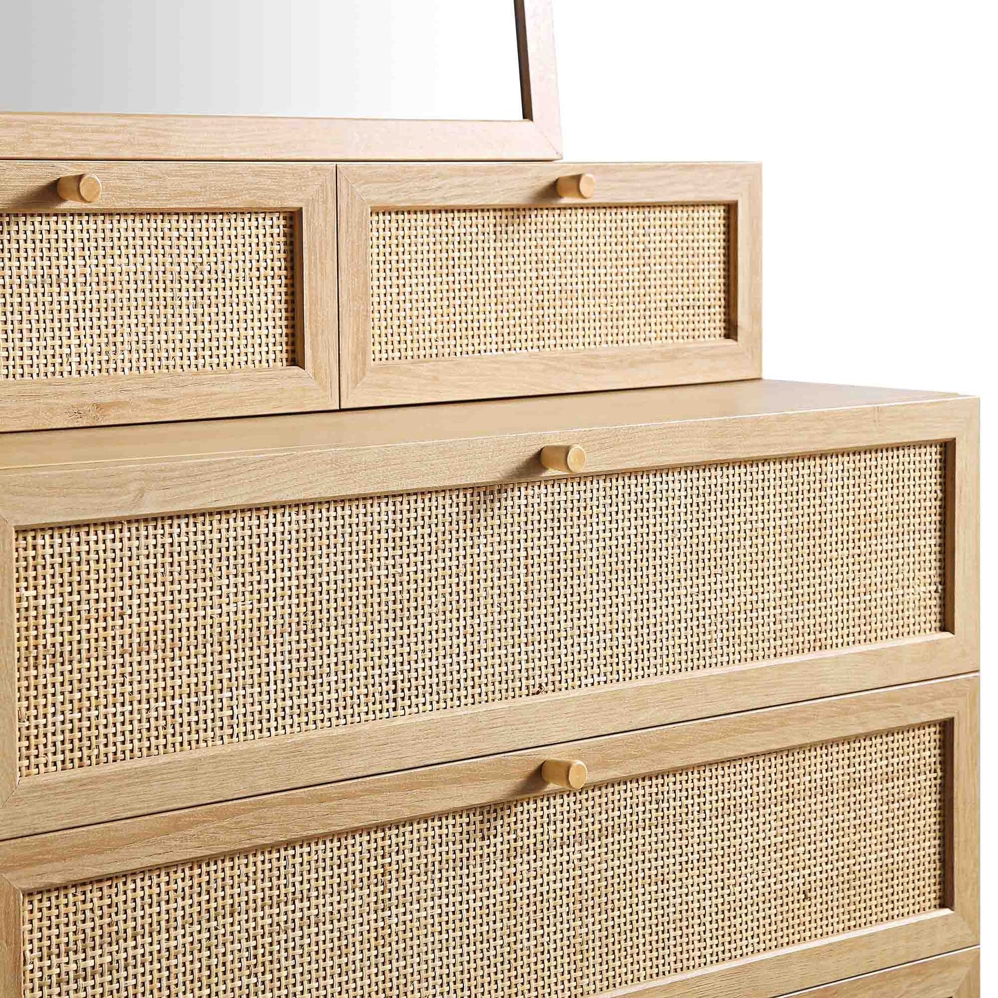 Frances Woven Rattan Tall Vanity Chest with Mirror, Natural