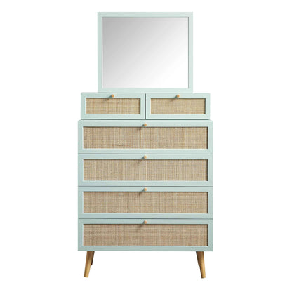 Frances Woven Rattan Tall Vanity Chest with Mirror, Mint