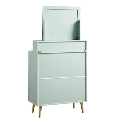 Frances Woven Rattan Tall Vanity Chest with Mirror, Mint