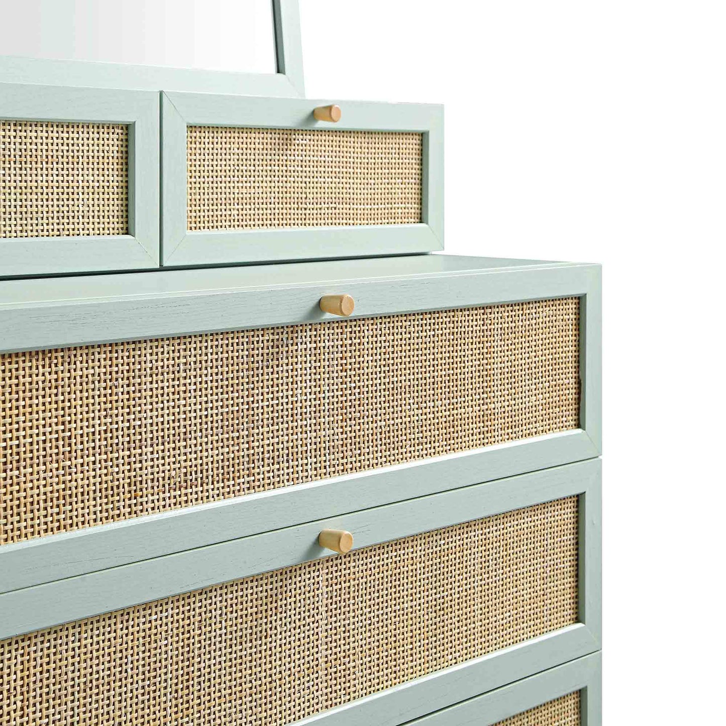 Frances Woven Rattan Tall Vanity Chest with Mirror, Mint