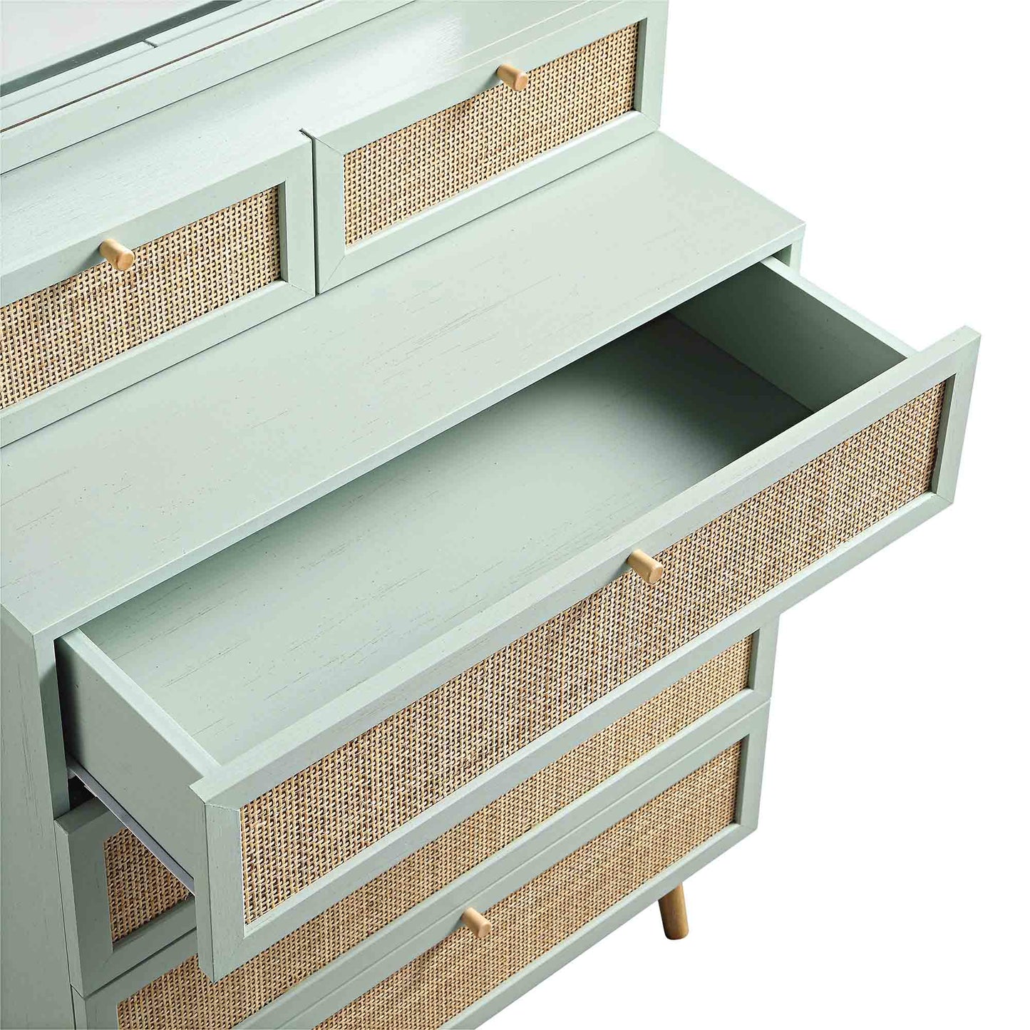 Frances Woven Rattan Tall Vanity Chest with Mirror, Mint