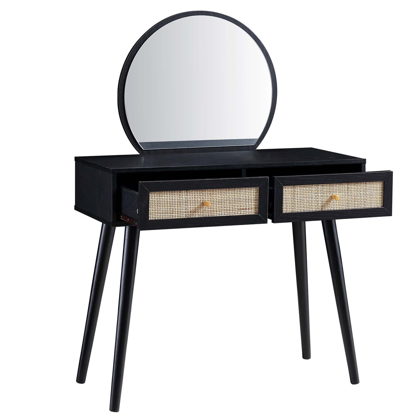 Frances Woven Rattan Dressing Table with Mirror, Black