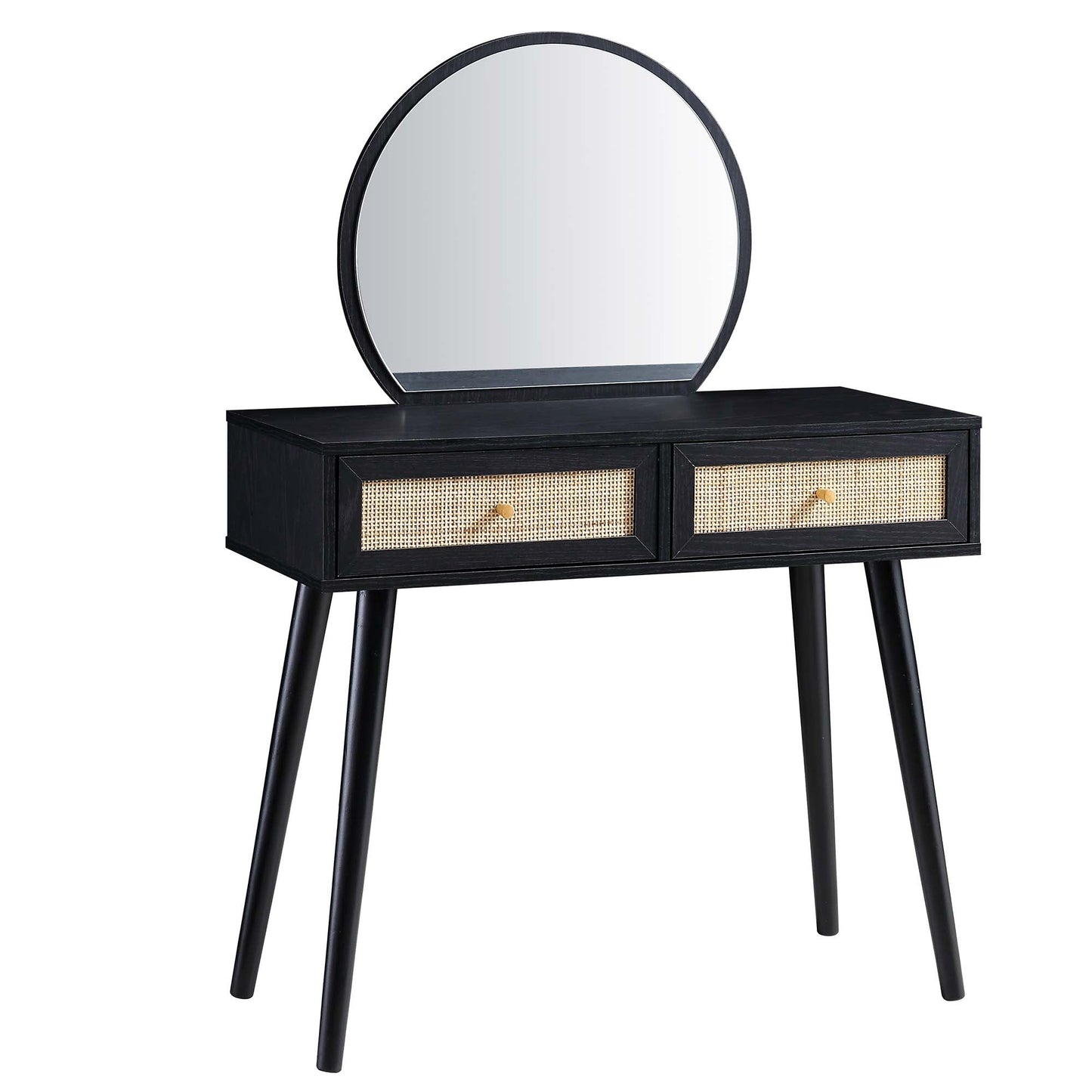 Frances Woven Rattan Dressing Table with Mirror, Black