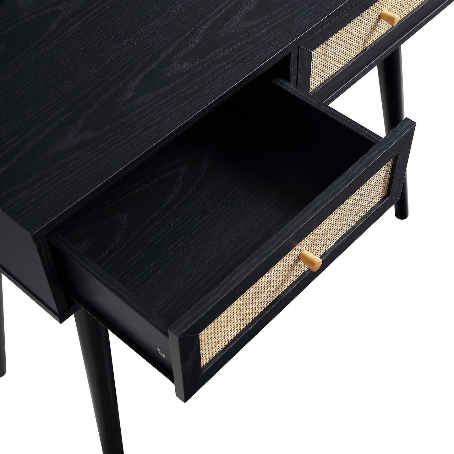 Frances Woven Rattan Dressing Table with Mirror, Black