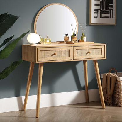 Frances Woven Rattan Dressing Table with Mirror, Natural