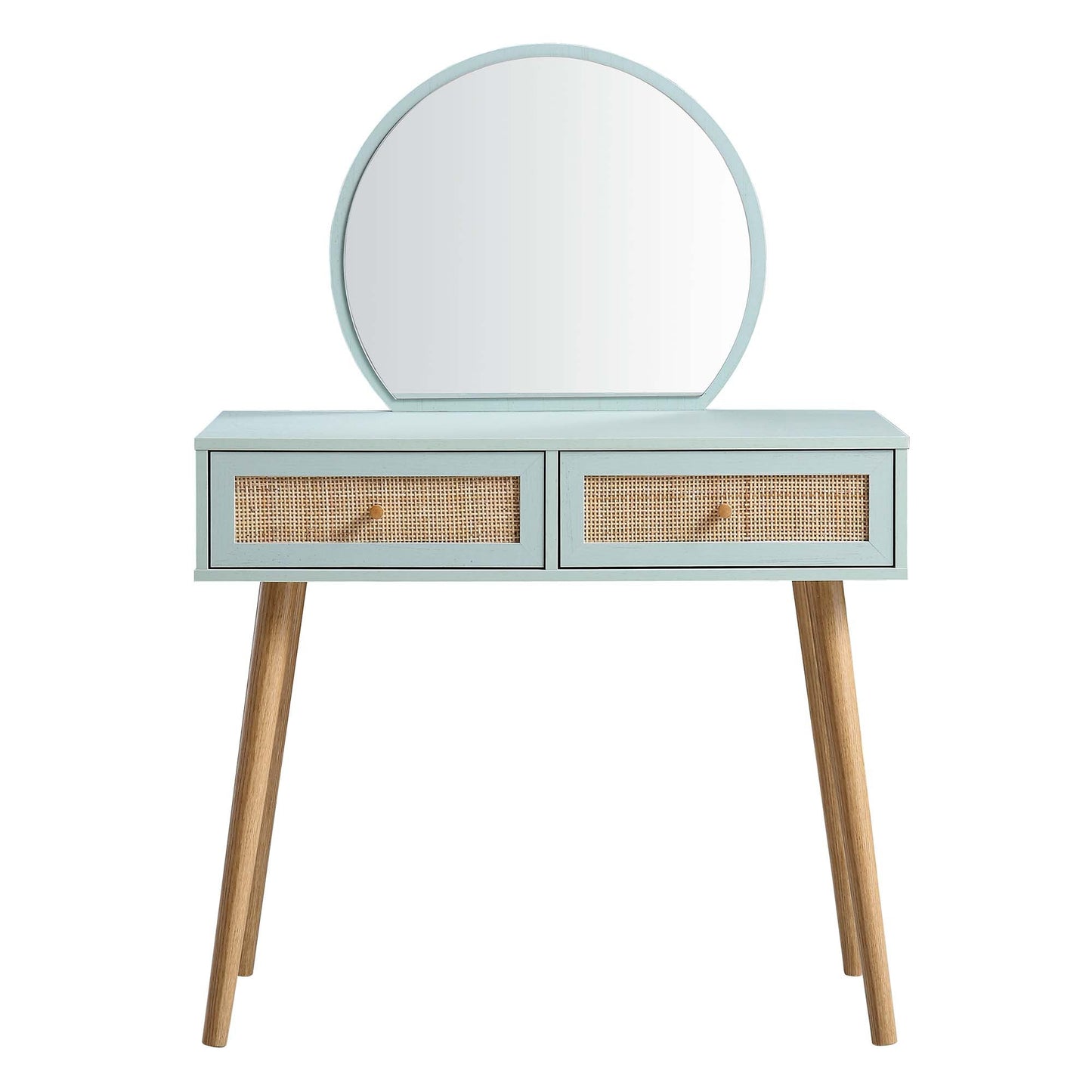 Frances Woven Rattan Dressing Table with Mirror, Mint