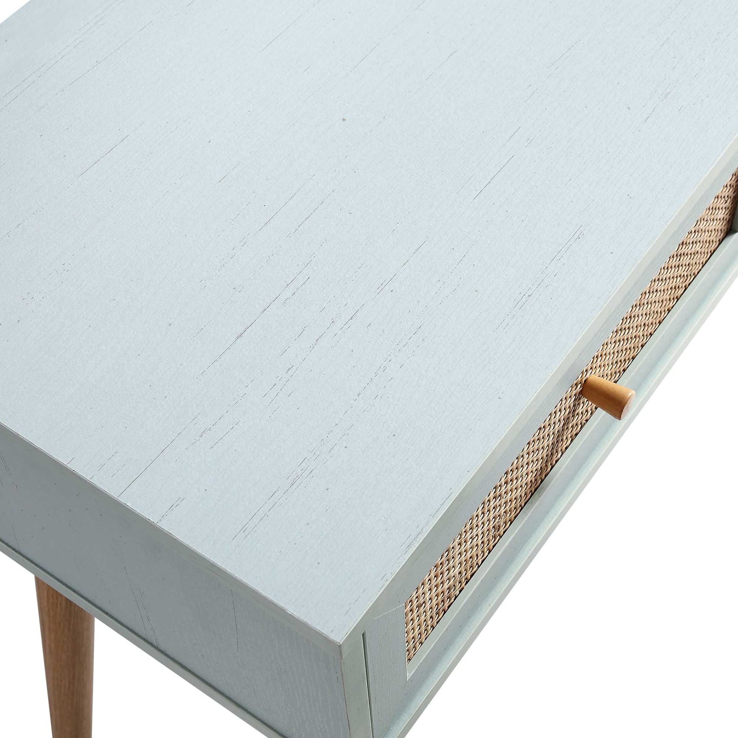 Frances Woven Rattan Dressing Table with Mirror, Mint