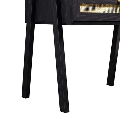 Frances Woven Rattan Standing Dressing Table with Mirror, Black