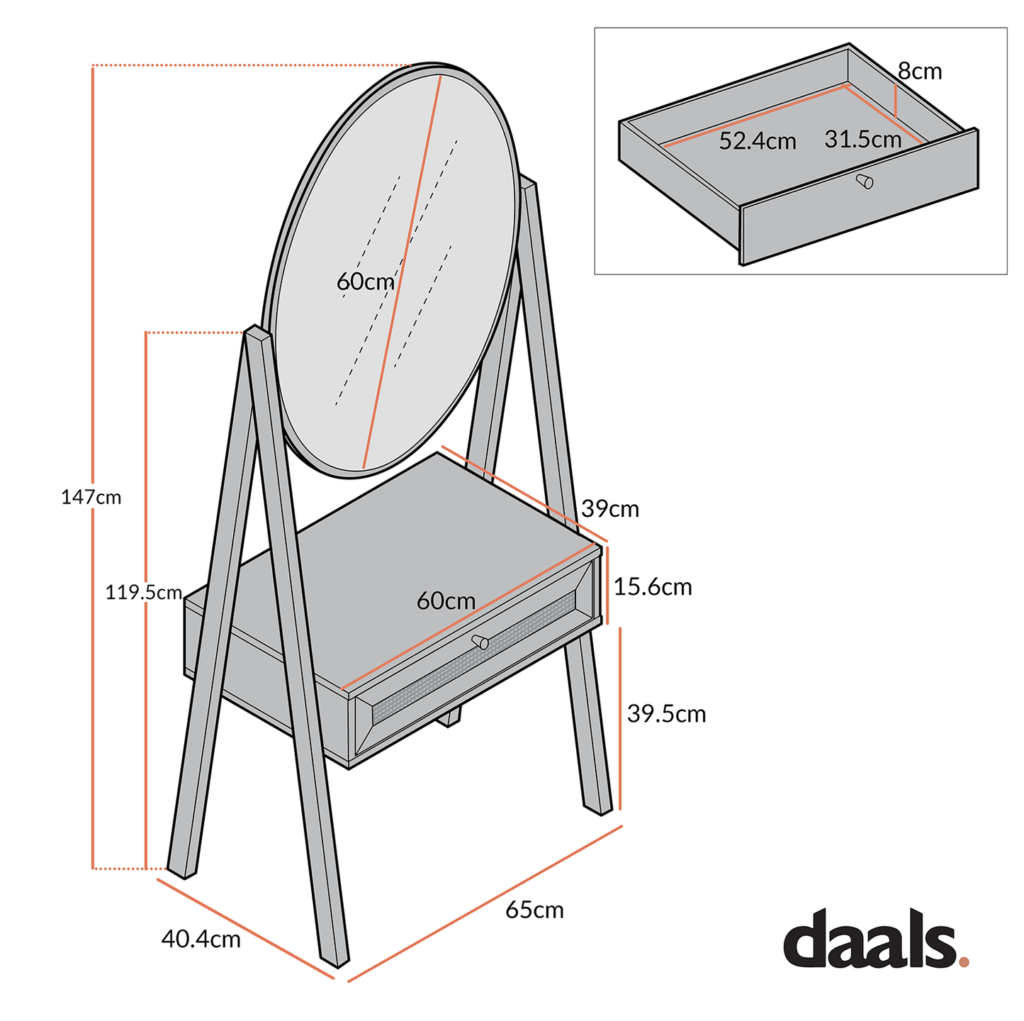 Frances Woven Rattan Standing Dressing Table with Mirror, Mint