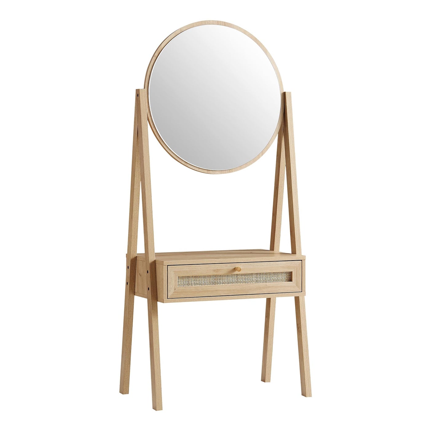 Frances Woven Rattan Standing Dressing Table with Mirror, Natural
