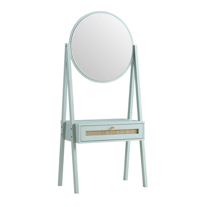 Frances Woven Rattan Standing Dressing Table with Mirror, Mint