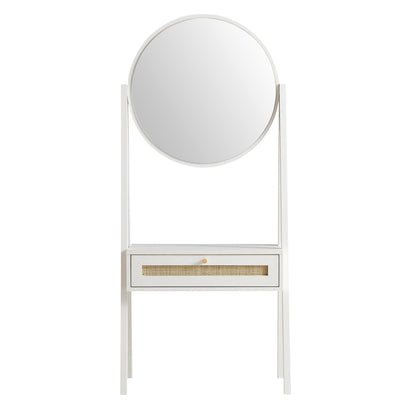 Frances Woven Rattan Standing Dressing Table with Mirror, White