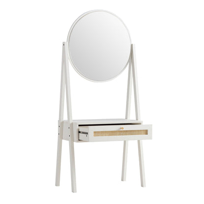 Frances Woven Rattan Standing Dressing Table with Mirror, White