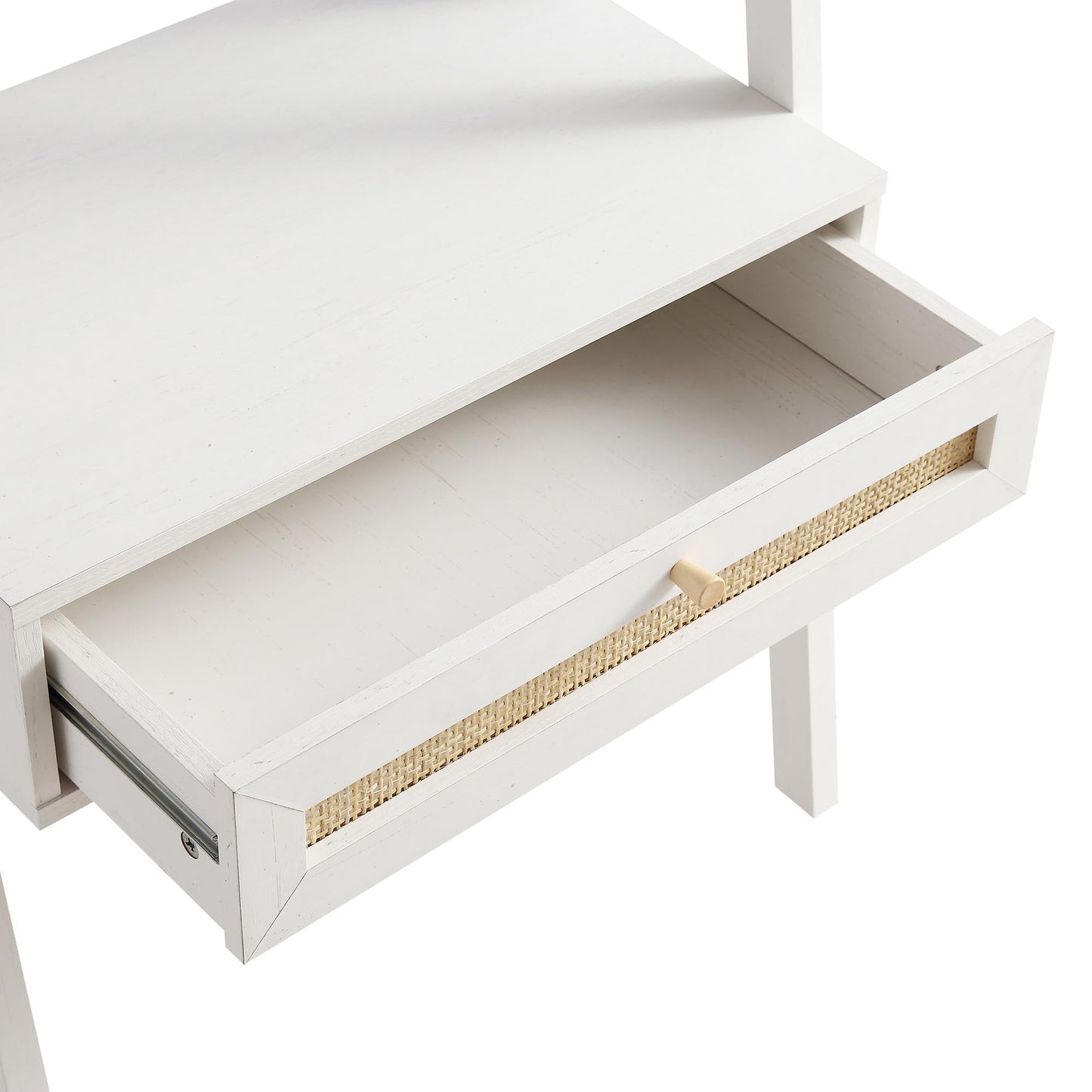 Frances Woven Rattan Standing Dressing Table with Mirror, White