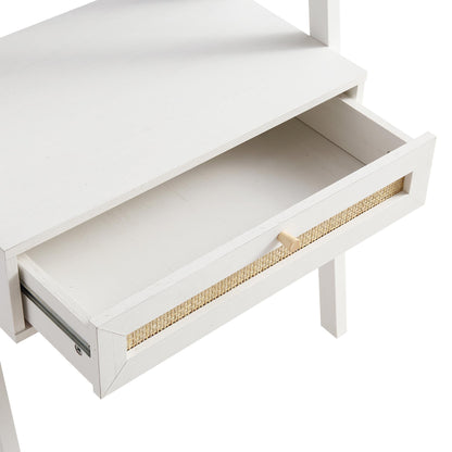 Frances Woven Rattan Standing Dressing Table with Mirror, White