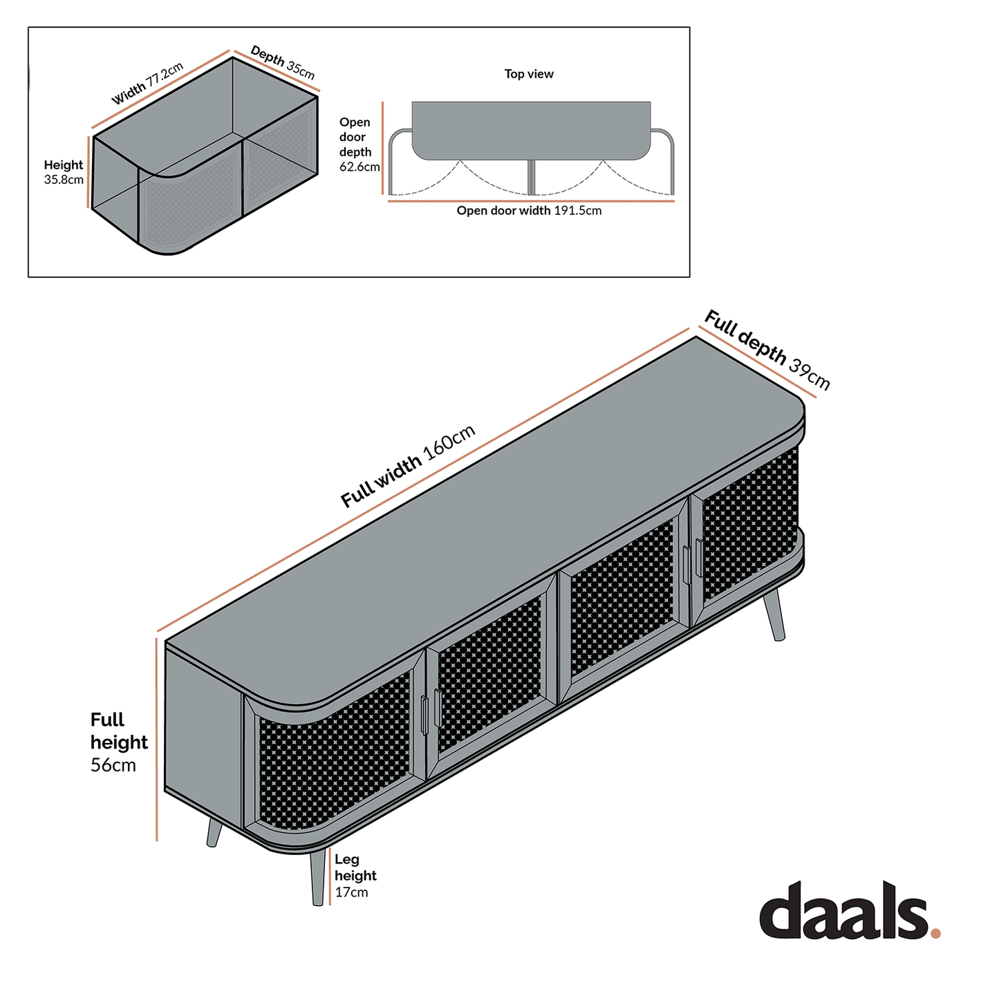 Izzy Curved Rattan 160cm Wide TV Unit, Walnut