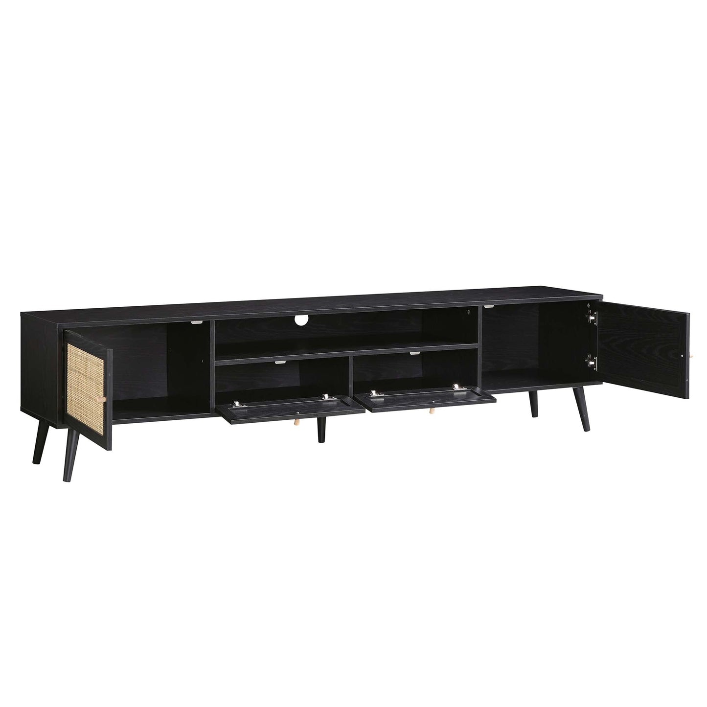 Frances Woven Rattan 200cm Wide TV Unit, Black