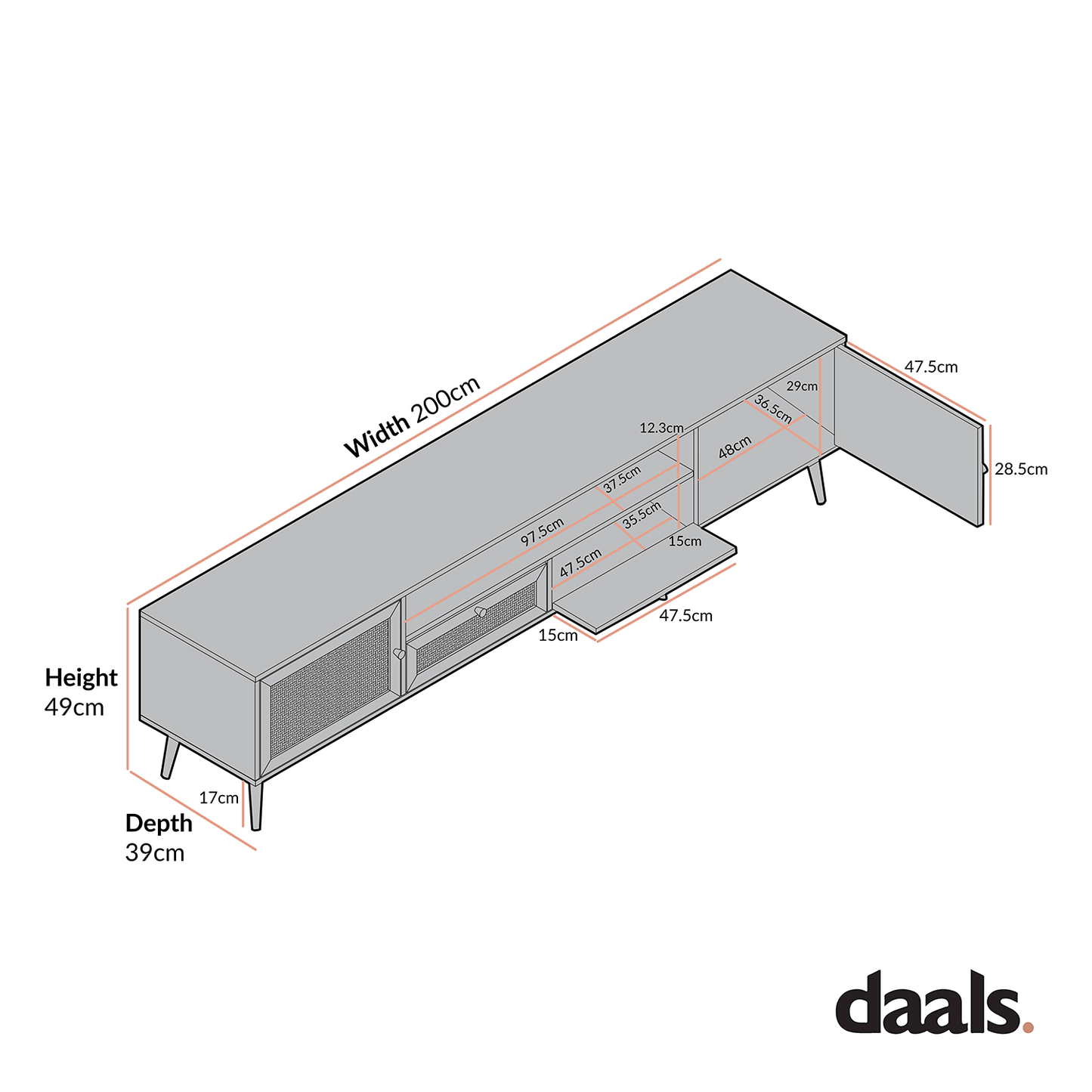 Frances Woven Rattan 200cm Wide TV Unit, Natural
