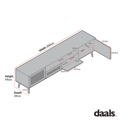 Frances Woven Rattan 200cm Wide TV Unit, Mint