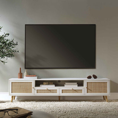 Frances Woven Rattan 200cm Wide TV Unit, White