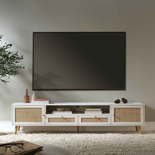 Frances Woven Rattan 200cm Wide TV Unit, White