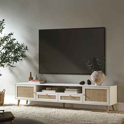 Frances Woven Rattan 200cm Wide TV Unit, White