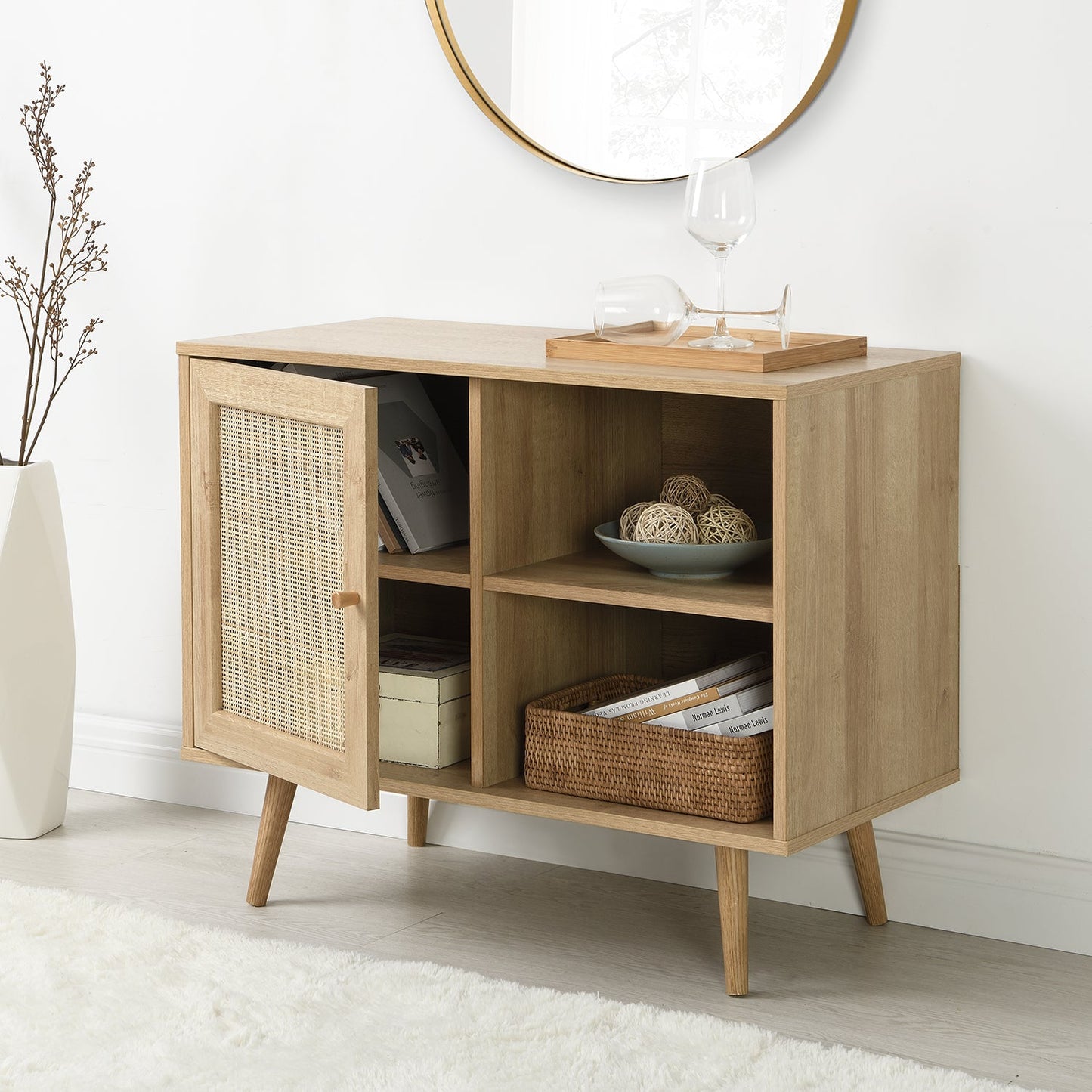 Frances Woven Rattan 1-Door Cabinet in Natural