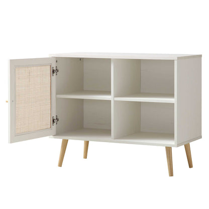 Frances Woven Rattan 1-Door Cabinet in White