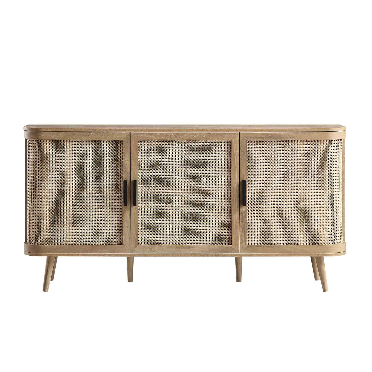 Izzy Curved Rattan Large 3-Door Sideboard, Natural