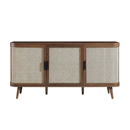 Izzy Curved Rattan Large 3-Door Sideboard, Walnut